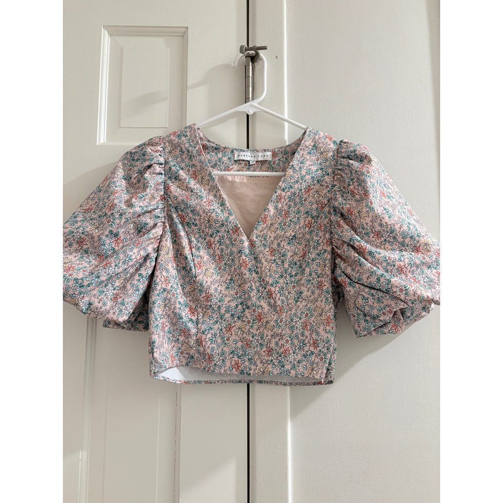Endless Rose Pink Floral Puff Sleeve V-Neck Crop Top